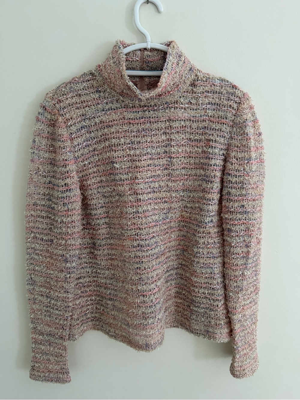 ST. JOHN  Pink and Cream Metallic Tweed Mock Neck Jacket Size L